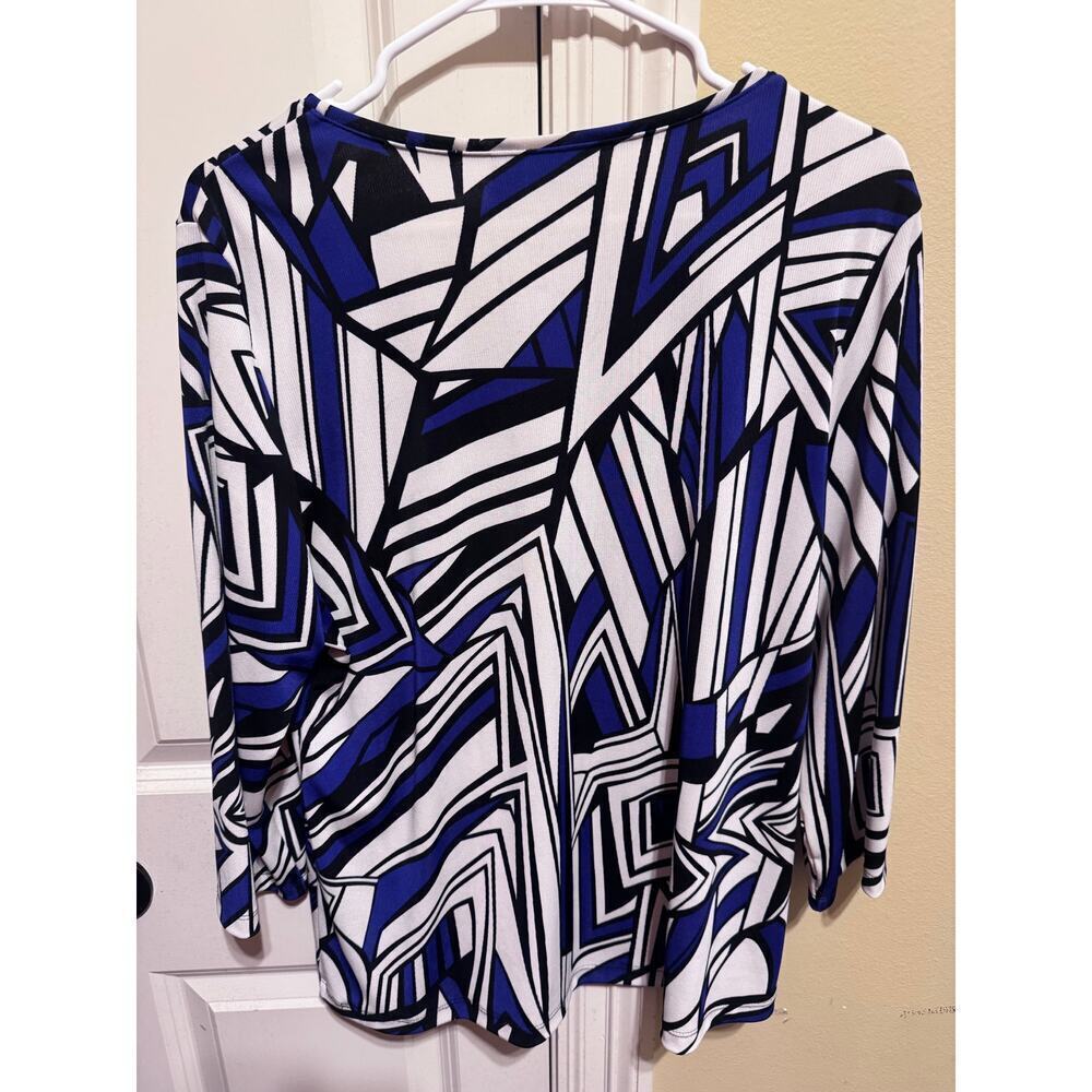 Chico's Easywear Multi Color Block Blue Black Print Crew Neck Long Sleeve Sz 2 - Picture 7 of 10